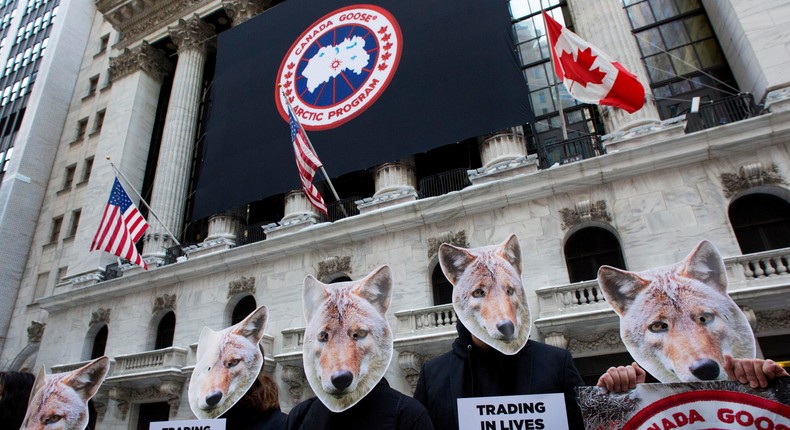 PETA staged a protest outside the New York Stock Exchange Thursday.