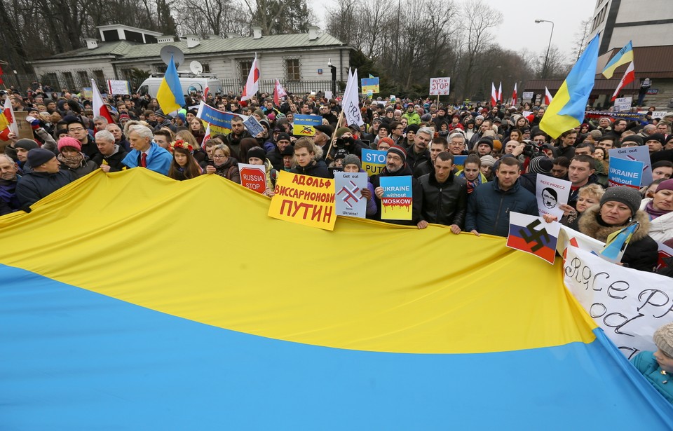 Demonstracja przed ambasadą Rosji w Warszawie