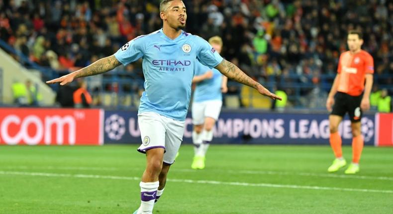 Manchester City's Gabriel Jesus celebrates scoring in the win at Shakhtar Donetsk