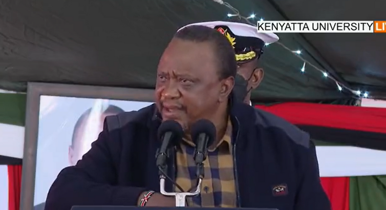 President Uhuru Kenyatta speaking during the ground breaking ceremony for the construction of a World Health Organization (WHO) regional and sub-global emergency operations and logistics hub 