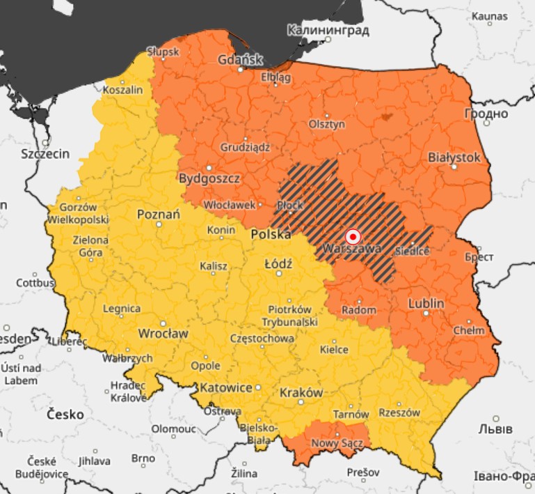 Aktualna mapa ostrzeżeń IMGW