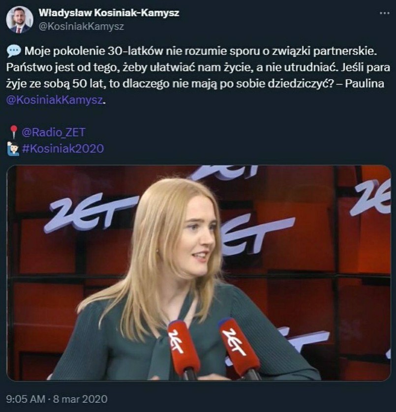 Paulina Kosiniak-Kamysz o związkach partnerskich w Radiu ZET