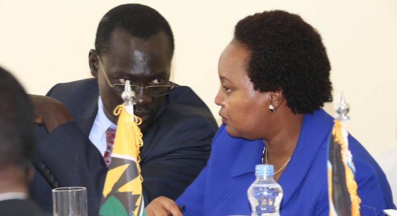 Immediate former CoG chairperson Josphat Nanok (L) with his vice, Anne Waiguru (Twitter)