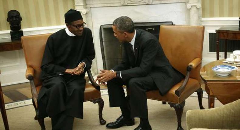 President Muhammadu Buhari meets with US President Barack Obama in the Oval office.