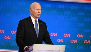Džo Bajden tokom debate sa Donaldom Trampom, jun 2024. 