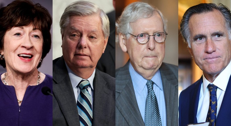 Republican Sens. Susan Collins of Maine, Lindsey Graham of South Carolina, Mitch McConnell of Kentucky, and Mitt Romney of Utah.Anna Moneymaker/Getty Images