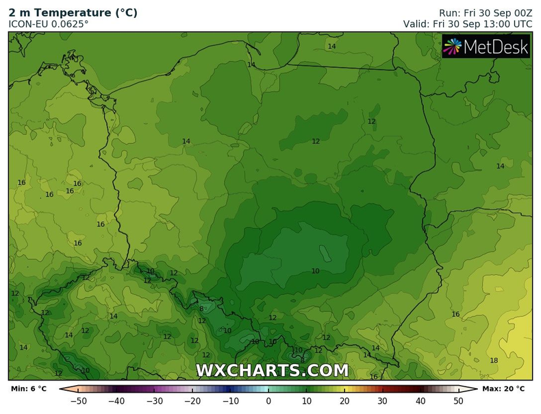 W strefie opadów temperatura nie przekroczy 10 st. C