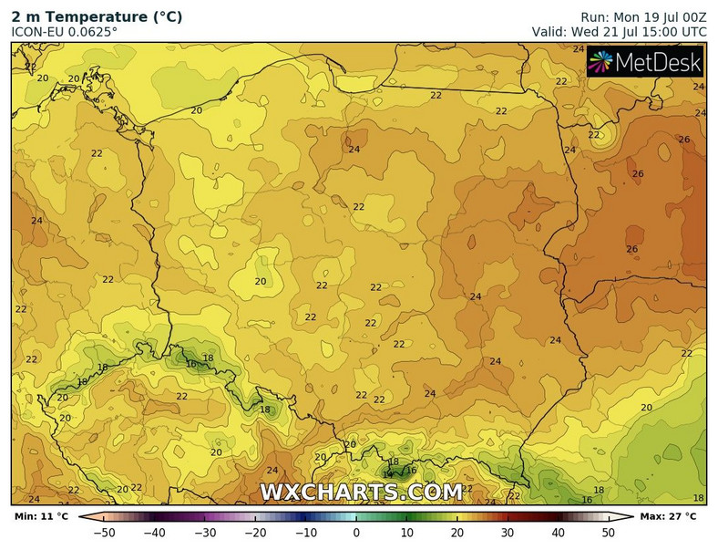 Prognozowana temperatura maksymalna w środę