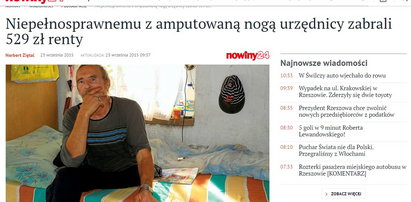 Ma amputowaną nogę i zabrali mu rentę