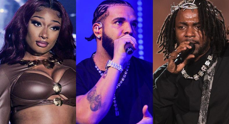 Megan Thee Stallion, Drake, and Kendrick Lamar.Prince Williams/Wireimage; Jason Koerner/Getty Images