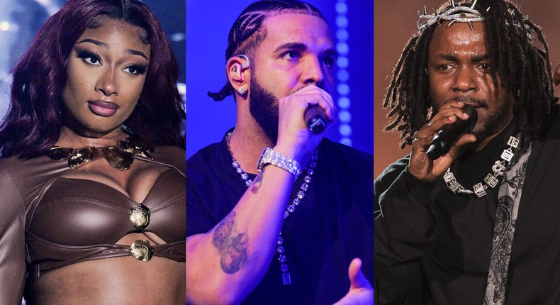 Megan Thee Stallion, Drake, and Kendrick Lamar.Prince Williams/Wireimage; Jason Koerner/Getty Images