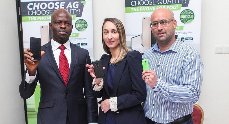 L-R:   Boni Obieze, Chief Executive Officer, Ringo Communication, Tayshira Santamaria, Executive Head of Marketing (Global), AG Mobile, and Craig Herr, Sales & Product Manager, AG Mobile, during the media launch of AG Mobile in Nigeria, Wednesday, February 3, 2015.