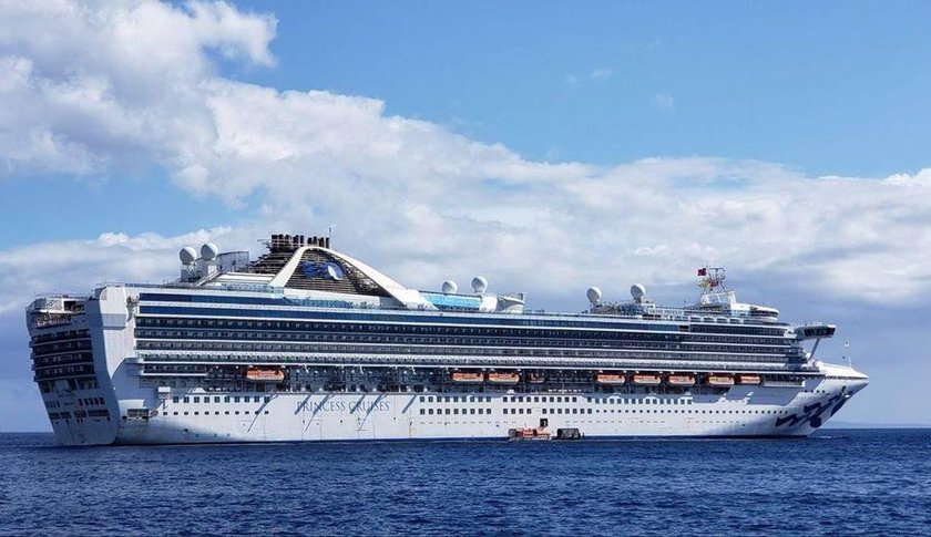 Grand Princess cruise ship circles off the coast of California