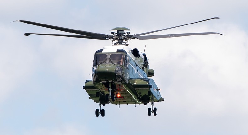 A US Marine Corps VH-92 helicopter, manufactured by Sikorsky and Lockheed Martin to serve as the new Marine One helicopter beginning in 2020, takes off from the South Lawn of the White House in Washington, DC on June 14, 2019.Photo by SAUL LOEB/AFP via Getty Images