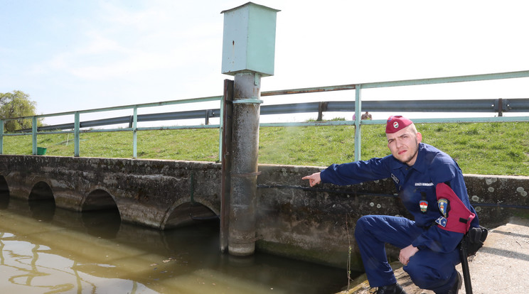 Lukácsi Péter azt mutatja, hol ugrott be az asszony a Kis-Balatonba /Fotó: Pozsonyi Zita