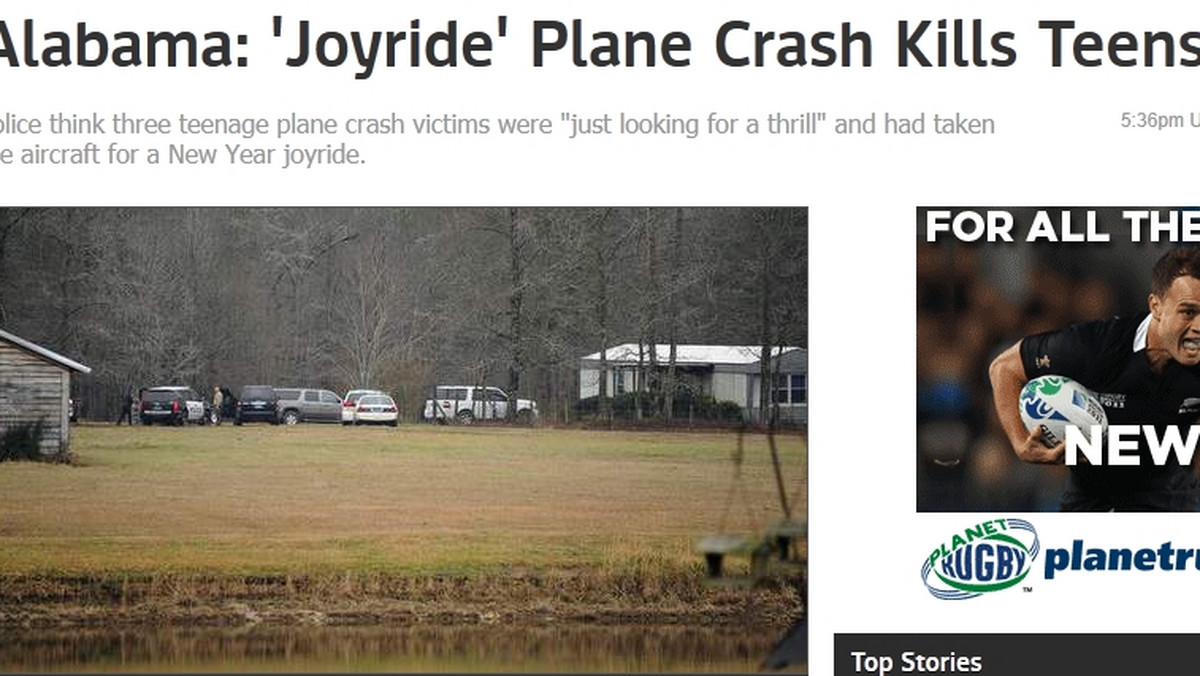 W amerykańskim stanie Alabama trzech nastolatków zginęło w katastrofie małego samolotu - podaje news.sky.com.