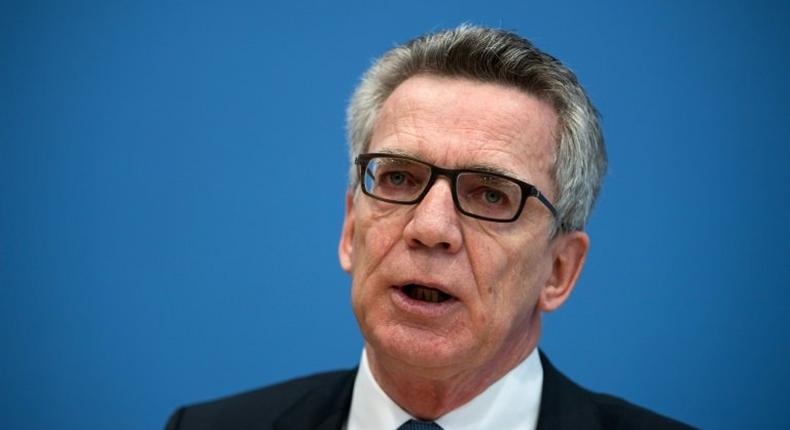 German Interior Minister Thomas de Maiziere, pictured in January 2017, said the question of whether to impose an outright entry ban on Turkish ministers requires careful consideration