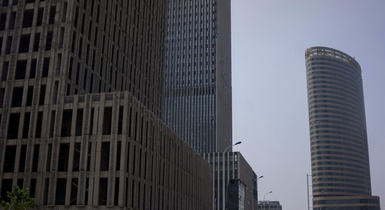 Unfinished buildings and vacant streets in Xiangluo Bay. Yujiapu & Xiangluo Bay, a new biggest central business district under construction in Tianjin , has been expected to be China's Manhattan, now is reported as a Ghost city. The nation's slowing economy is putting the project into jeopardy.
