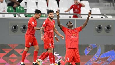 Michael Olunga (14) celebrates his goal during the QNB Stars League match between Al Duhail SC and Al Wakrah SC at Education City Stadium in Doha, Qatar on August, 3 2022. (Photo by Simon Holmes/NurPhoto via Getty Images)