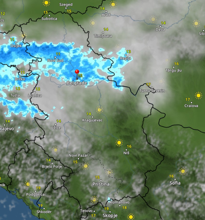 Kiša pogađa veće delove Vojvodine i Beograd u 19h