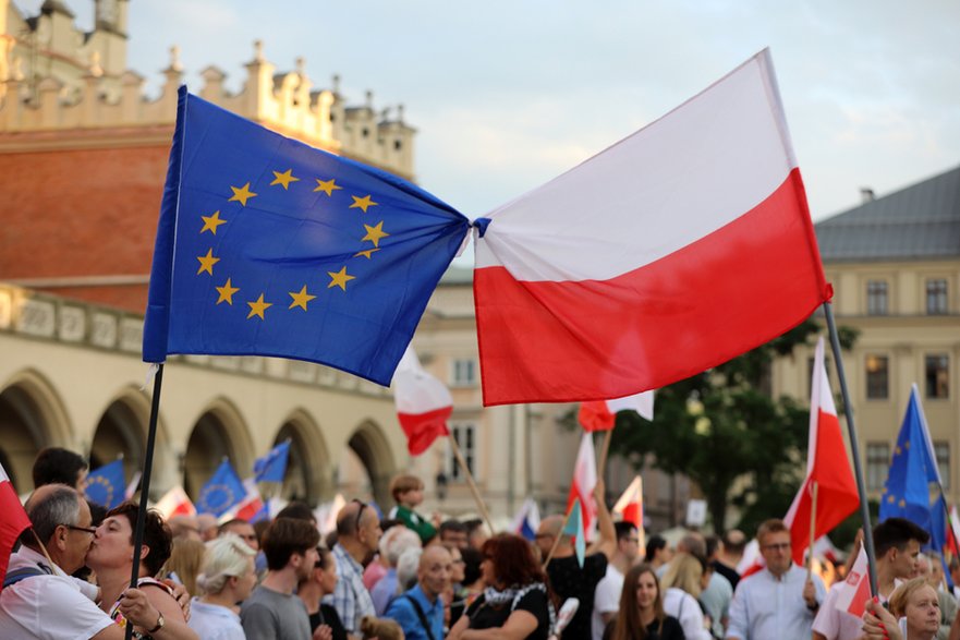 Demonstracja proeuropejska w Krakowie.