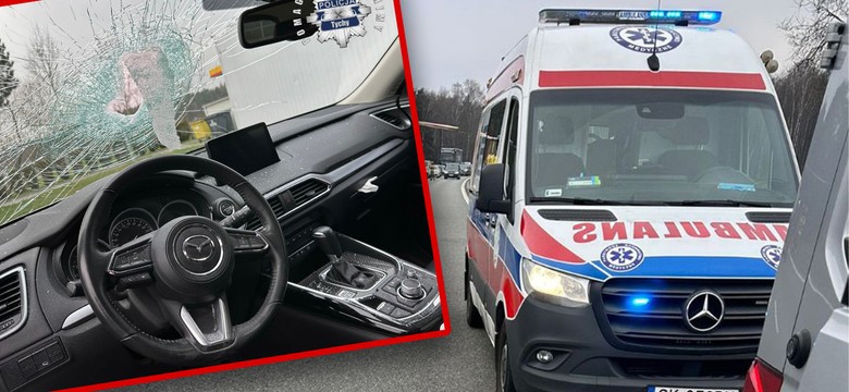 Asfalt wystrzelił spod kół i ranił kierowcę. Interweniował śmigłowiec LPR
