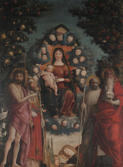 Św. Hieronim jako ojciec Kościoła (postać z modelem kościoła), obraz Andrea Mantegna z 1497 r.