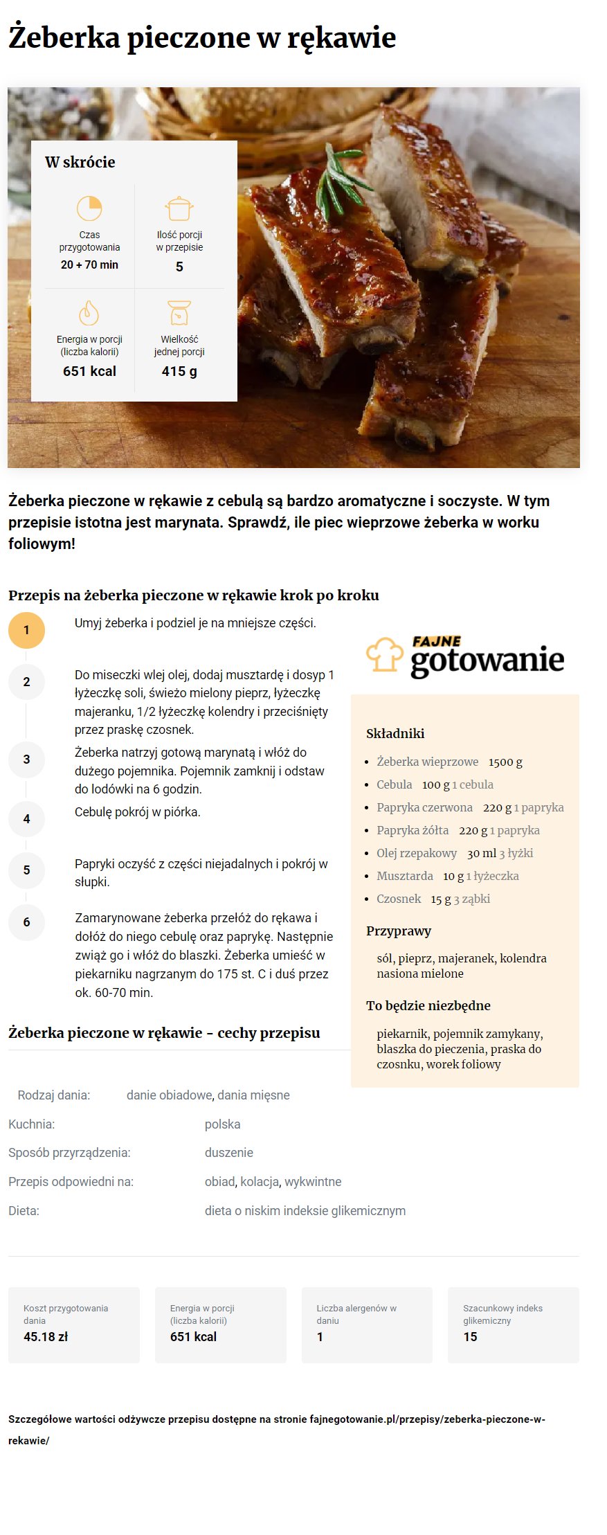 Żeberka pieczone w rękawie