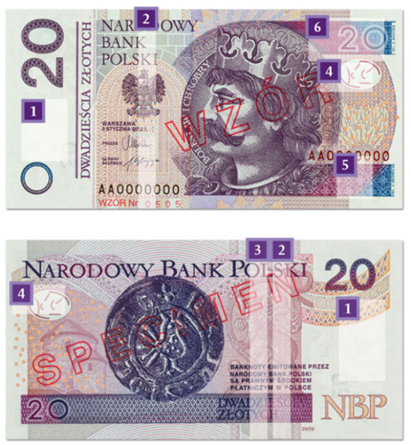 <strong>Nowe 20 zł - Źródło: NBP</strong><br /><br />

1. Wzbogacony znak wodny<br />