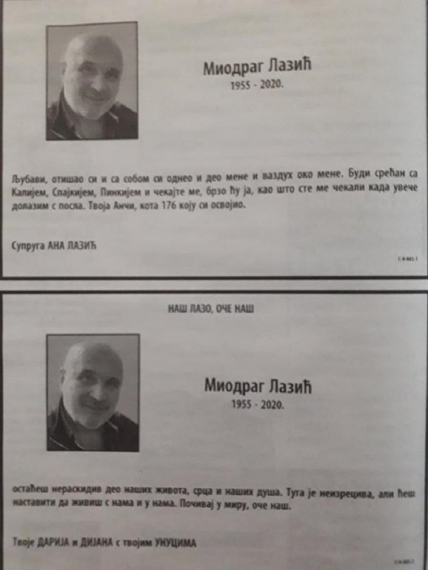 Dr Miodrag Lazić čitulje Prtscn Večernje novosti