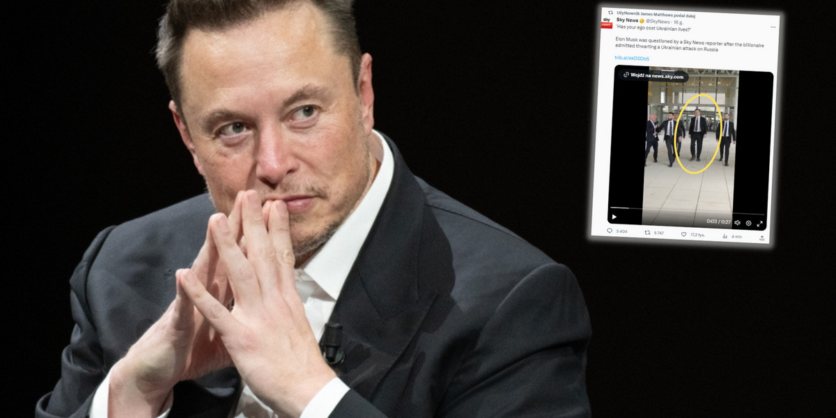 Elon Musk dosłownie uciekł przed dziennikarzem (Screen: Twitter/Sky News)
