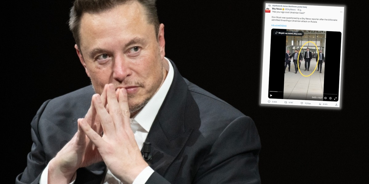 Elon Musk dosłownie uciekł przed dziennikarzem (Screen: Twitter/Sky News)