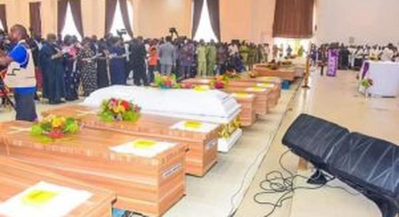 Remains of the victims of the St. Francis Catholic Church, Owo attack at the funeral service.