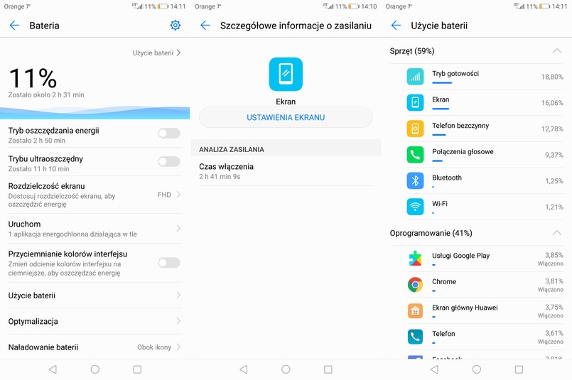 Zużycie baterii w telefonie Huawei Mate 10 Pro