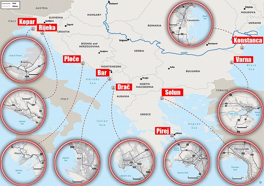 mapa luka kroz koje prolazi droga