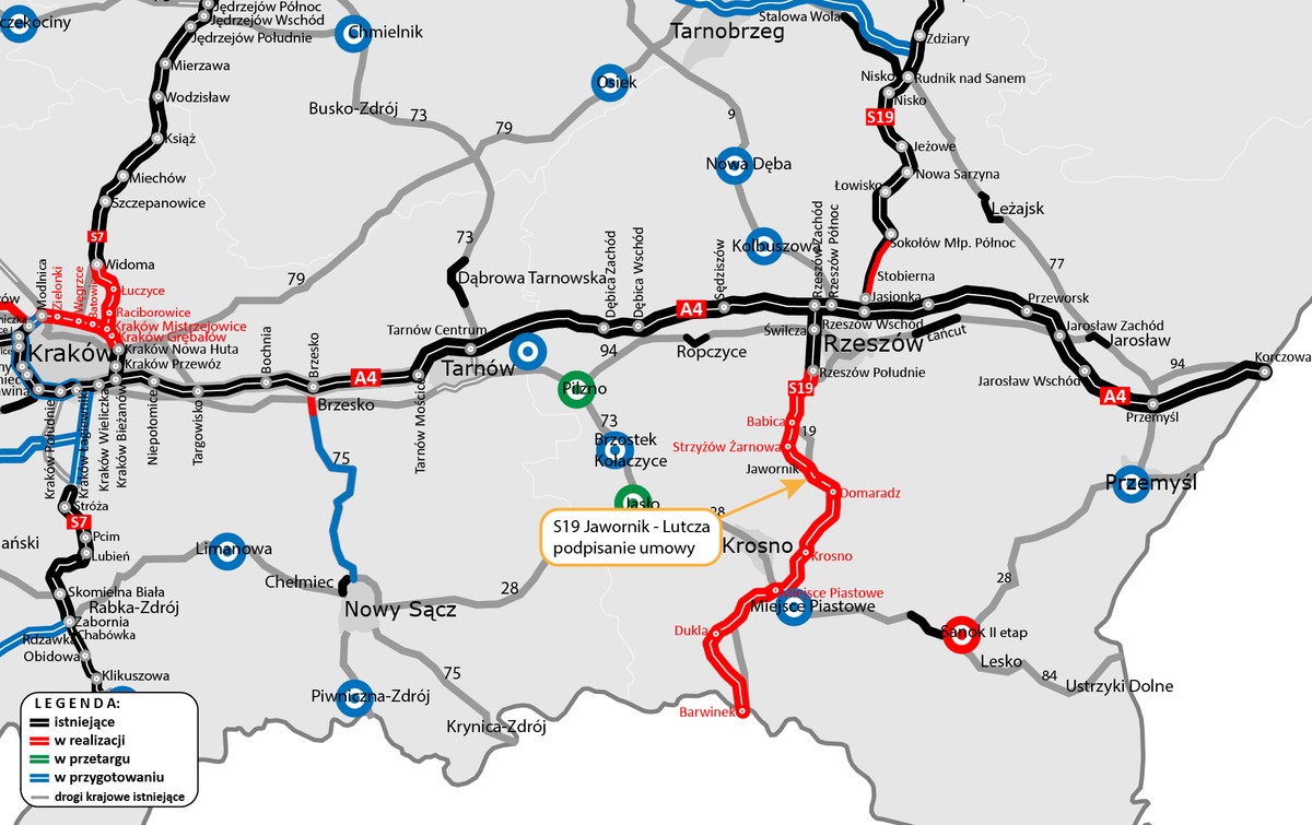 Mapa S19 Jawornik-Lutcza