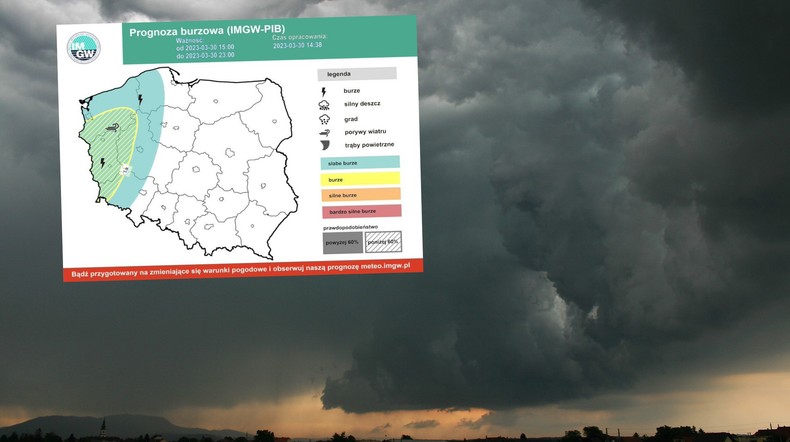 Burzowe popołudnie nad Polską (mapa: IMGW-PIB)