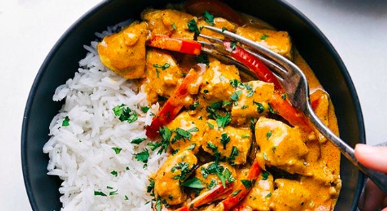 Chicken curry sauce and white rice is a great combination [feedfeed]