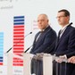 Wicepremier Jacek Sasin, premier Mateusz Morawiecki i prezes Orlenu Daniel Obajtek