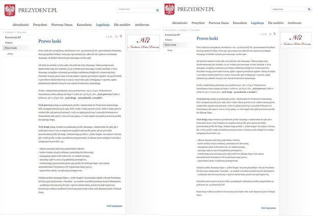 Informacja o prawie łaski na stronie prezydenta została zmieniona. Coś przybyło