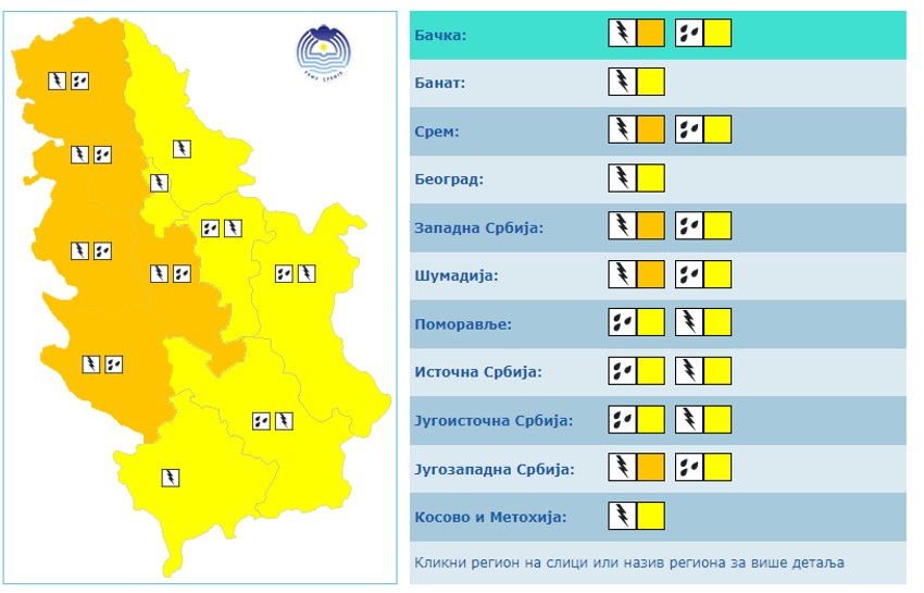 Meteoalarm za četvrtak