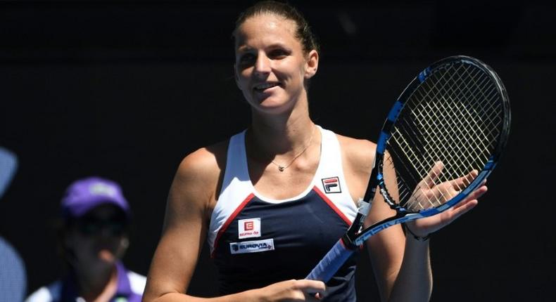 Czech Republic's Karolina Pliskova celebrates after beating Russia's Anna Blinkova in their Australian Open second round match, in Melbourne, on January 19, 2017