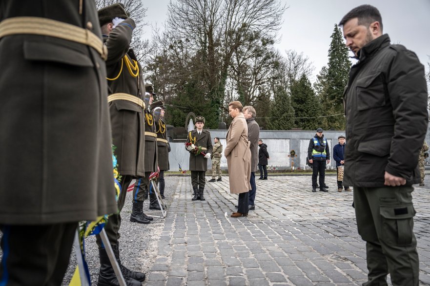 Prezydent Ukrainy Wołodymyr Zełenski i premier Danii Mette Frederiksen