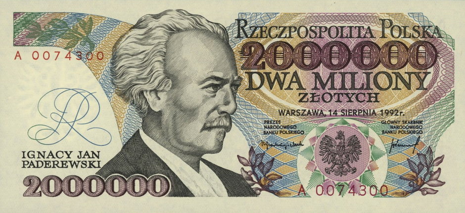 Banknot 2 mln zł, 1992 r.