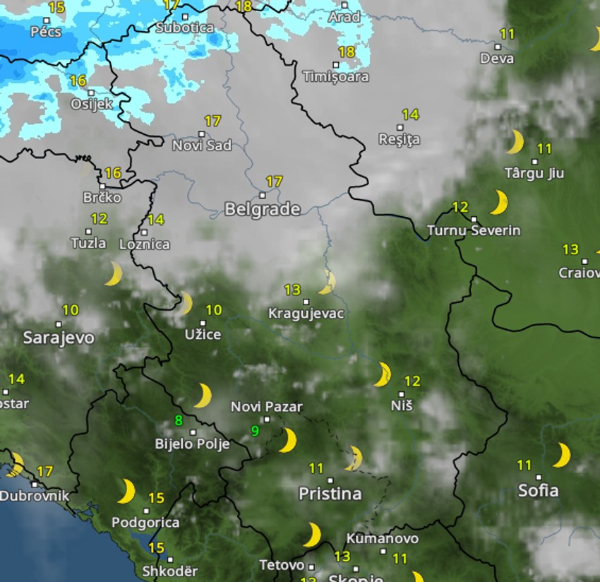Kretanje nevremena u ponoć