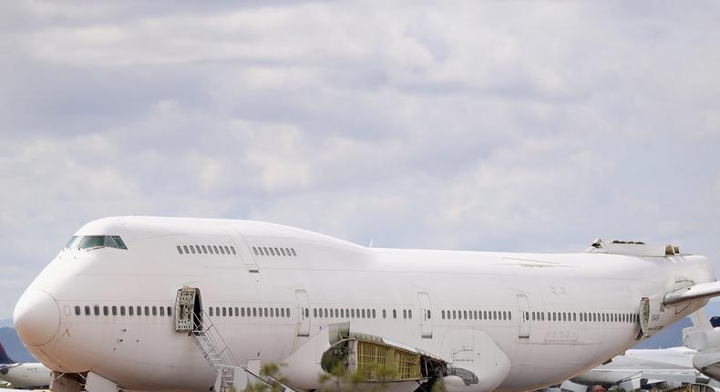 An aircraft sits in a boneyard in Arizona.