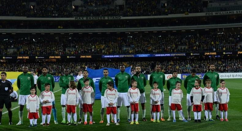 The Saudi Arabia team poses before the World Cup football Asian qualifying match between Australia and Saudi Arabia in Adelaide