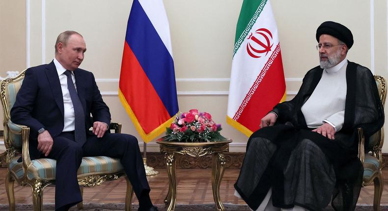 Russian President Vladimir Putin and Iran's President Ebrahim Raisi hold a meeting in Tehran on July 19, 2022.Sergei Savostyanov/AFP/Getty Images