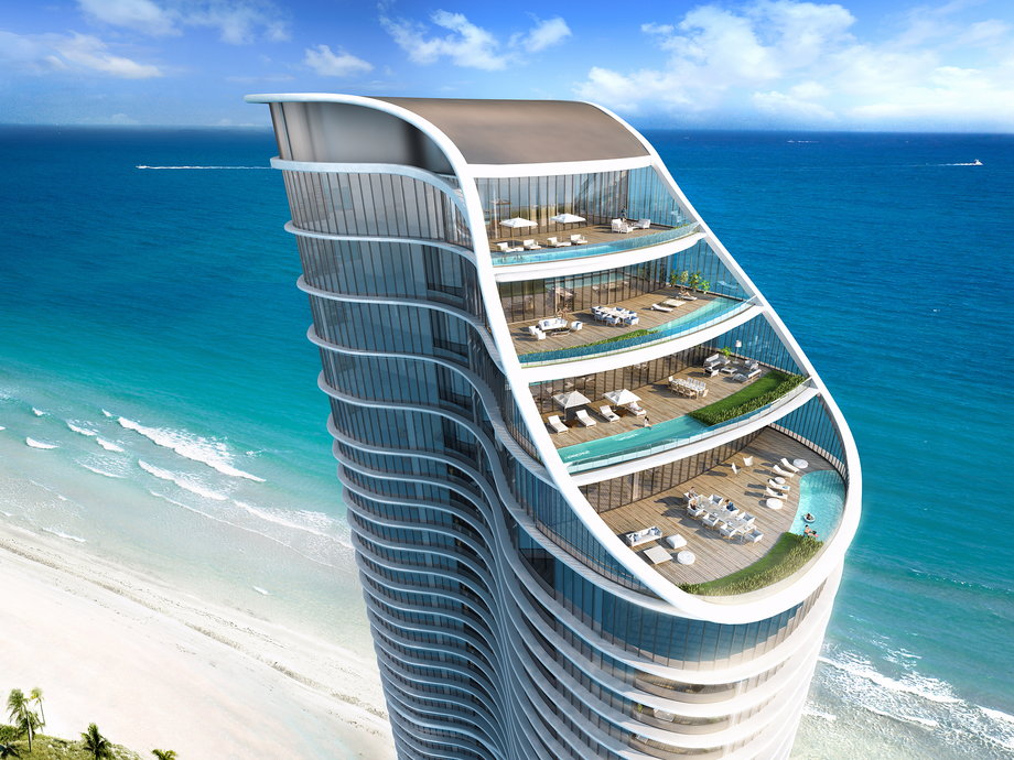 Let's start up north, at Sunny Isles Beach. The Ritz-Carlton Residences is a 52-story tower where a 51st-floor penthouse — with its own infinity pool, terrace, and five bedrooms — has already sold for upward of $21 million. About 60% of the other units are also spoken for, though the tower isn't scheduled to be complete until 2018.