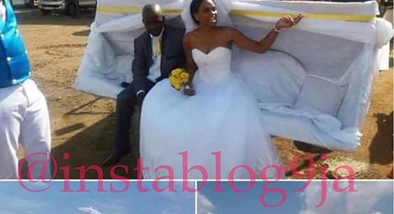 Couple go viral in bulldozer themed wedding